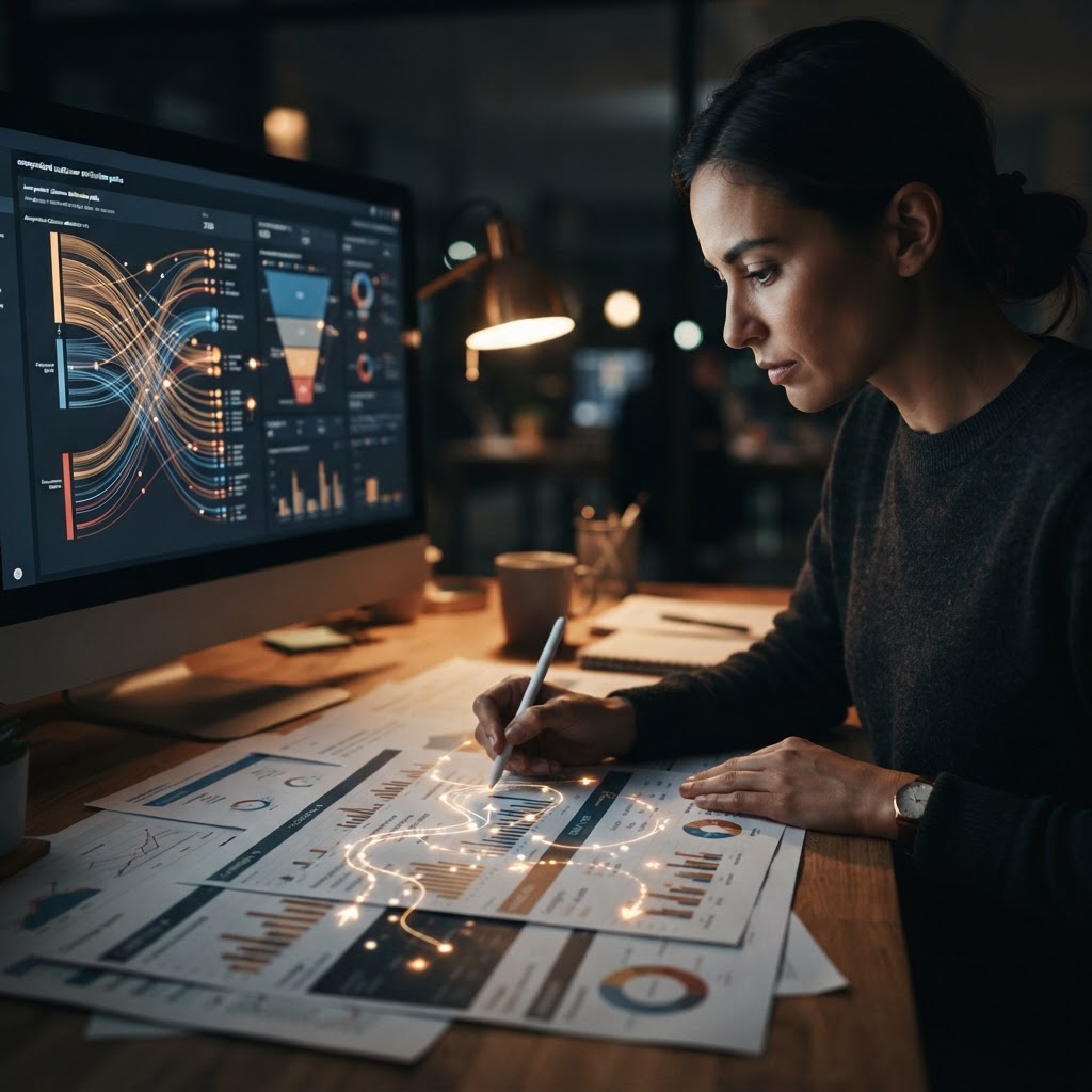 A strategist tracing customer journey signals across campaign reports